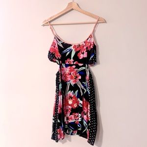 Roxy | black and pink floral cutout dress with adjustable straps Sz Medium